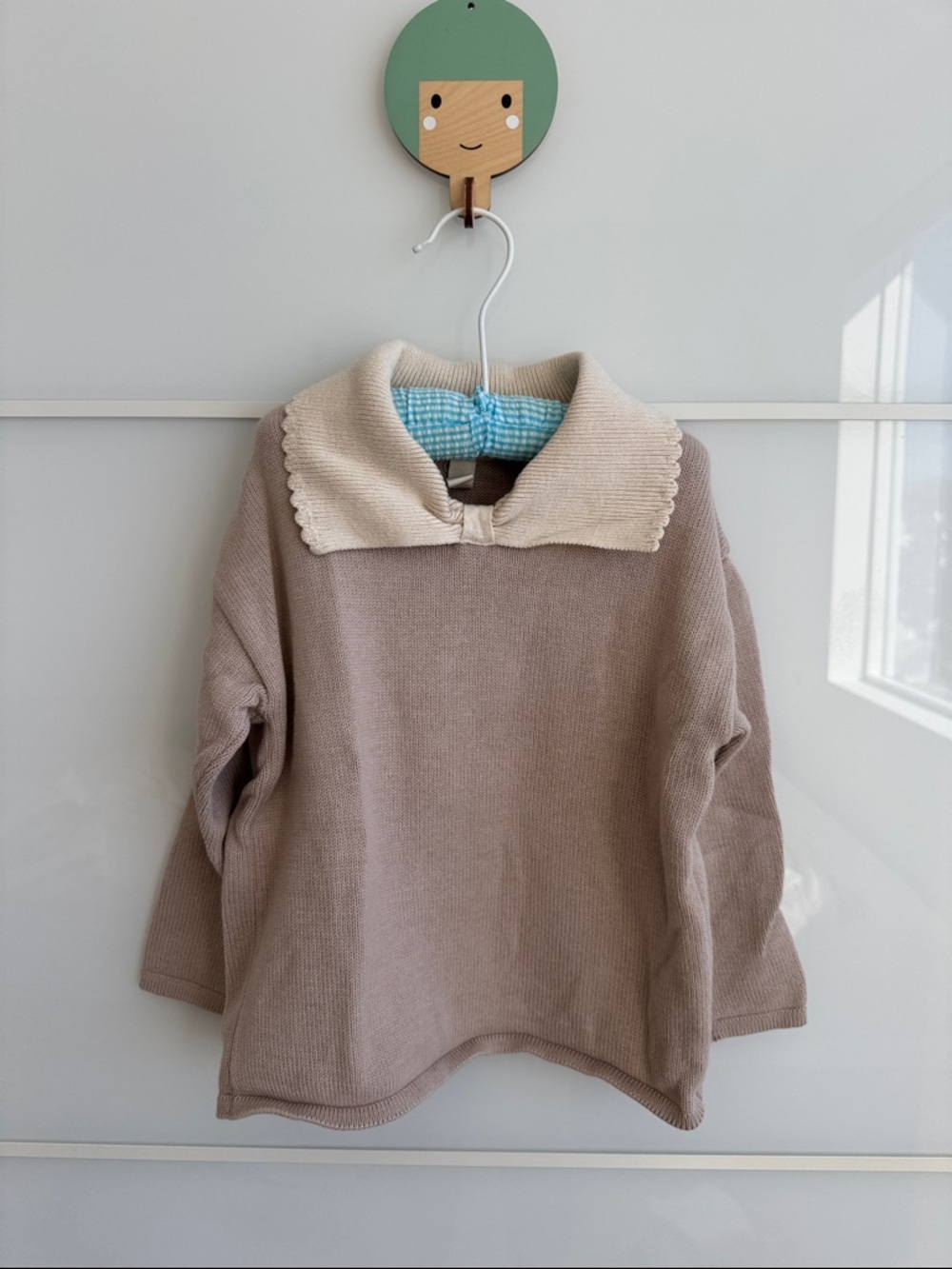 Lilu Organics Neutral Taupe Body with Cream Scalloped Collar Sweater